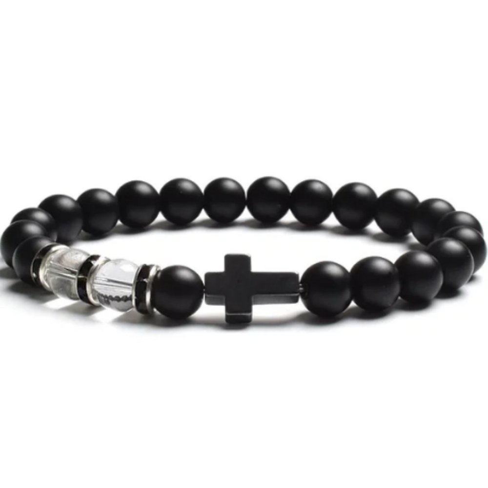 Cross Bracelet,Onyx Bracelet,Gemstone Bracelet,Pray,Gift